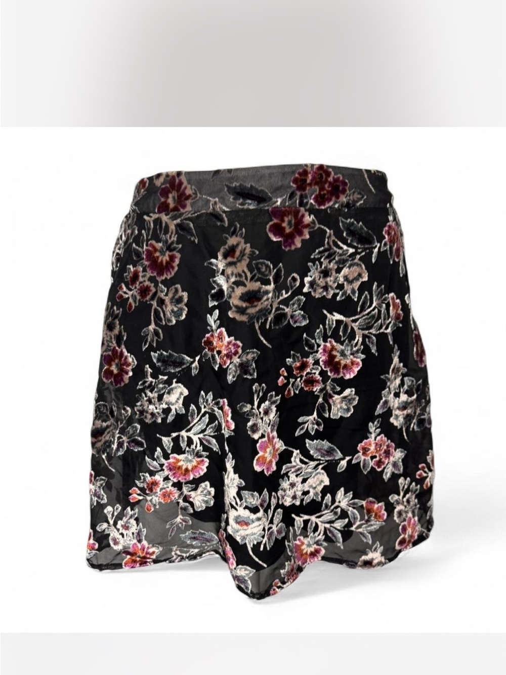 American Eagle Outfitters Black Floral Velvet Burnout Mini Skirt
